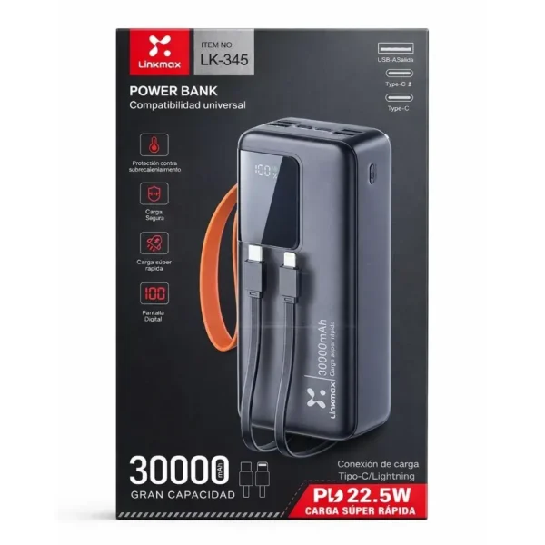345 02 Power Bank 30000 mAh con Carga Rápida - LK-345