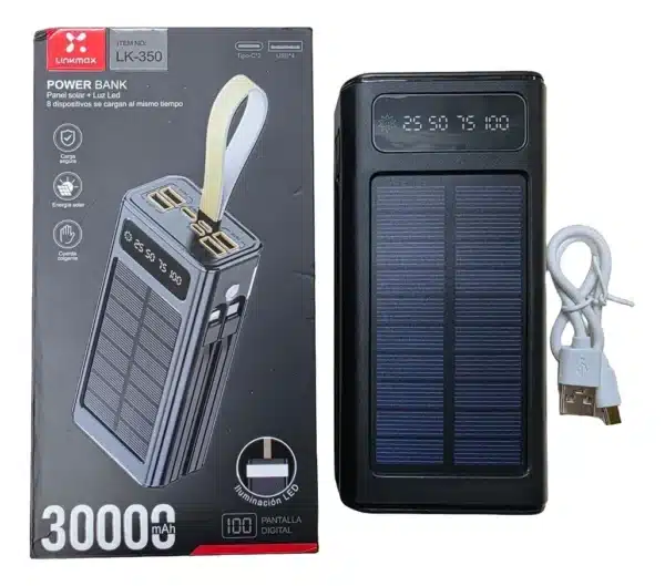 lk 350 Power Bank Solar 30 000 mAh con Carga Rápida - LK-350
