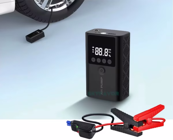 Arrancador Portátil e Inflador 12 000 mAh – Arranque de Emergencia + Compresor de Aire para Auto
