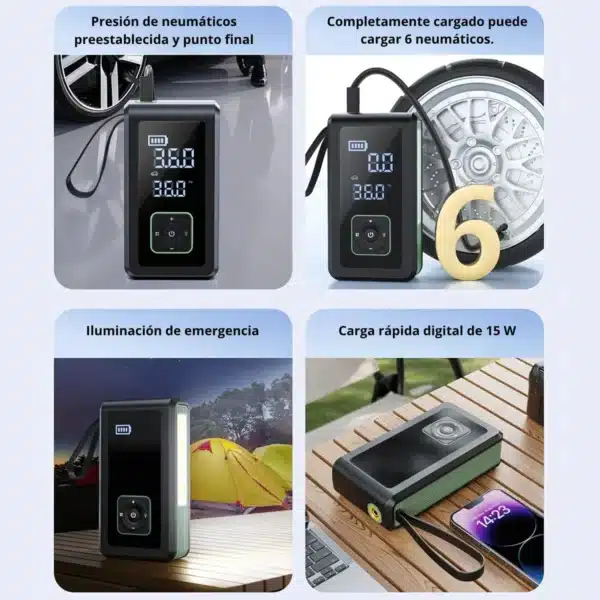 Arrancador y Compresor Portátil 5 en 1 | 1000A + Inflador 150 PSI + Power Bank / 15 000 mAh