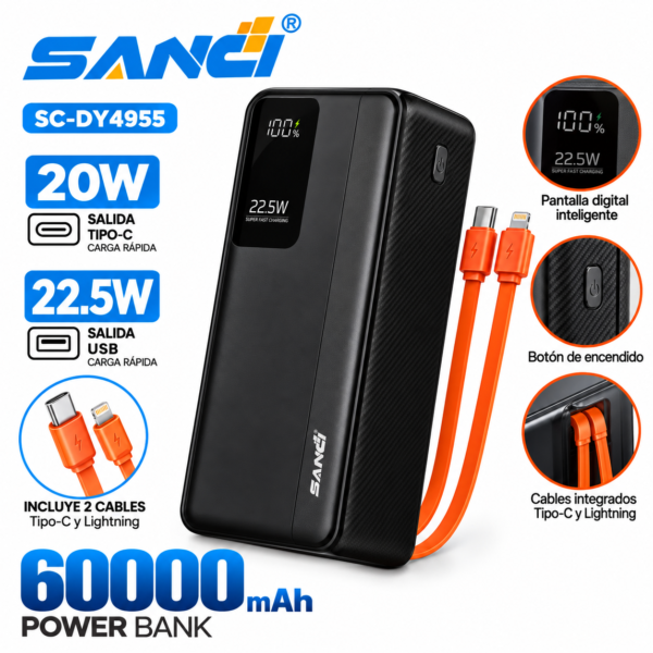 Power Bank SANCi 60000 mAh con Carga Rápida Power Bank 60 000 mAh - SC-DY4955